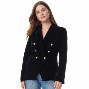 Sam Edelman Black Velvet Double-Breasted Blazer with Gold Buttons